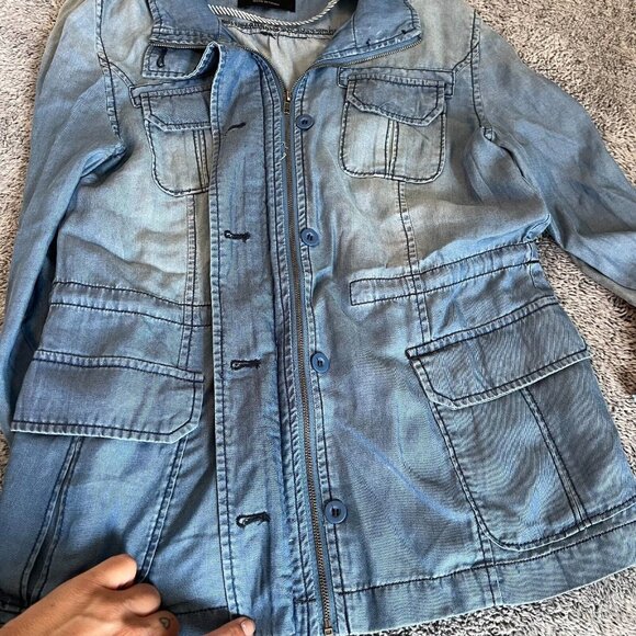 LOve Tree Womens Utility Jacket Small Blue Chambray 100% Tencel Western‎ 16660 - Picture 5 of 11